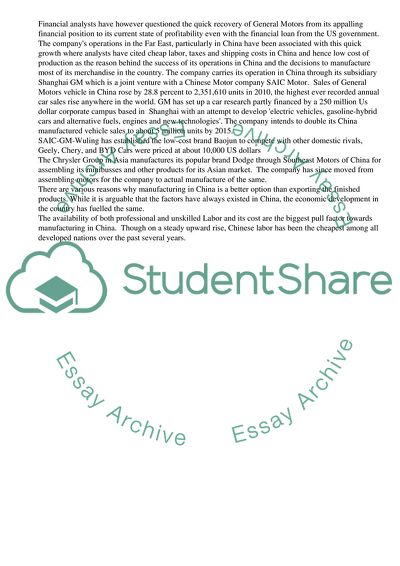 Operations of General Motors and Chrysler Group LLC in China