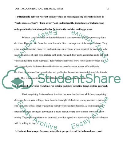 Cost Accounting and the objectives