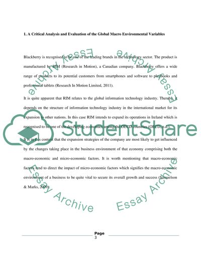 Global Marketing into the Research in Motion Limited