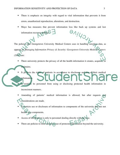 Information Sensitivity and Protection of Data