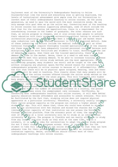 Convert most of the Universitys Undergraduate Teaching to Online Courses