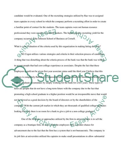 Evaluation of the Hiring Process: SG Cowen