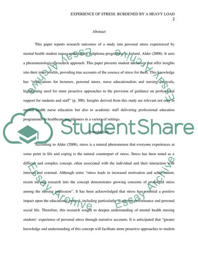 Experience of Stress: Burdened by a Heavy Load