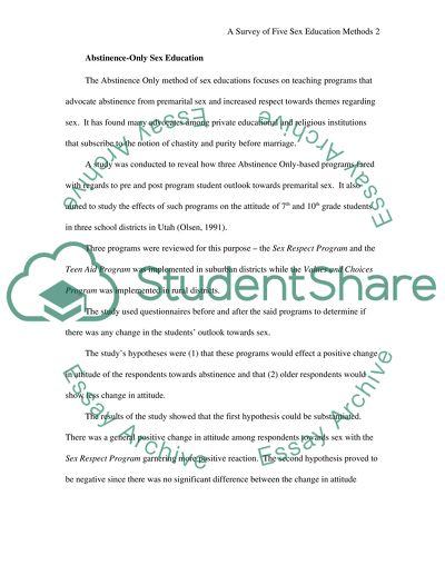 A Survey of Five Sex Education Methods