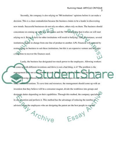 Article Critique about information system