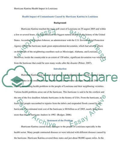 Health Impact of Contaminants Caused by Hurricane Katrina in Louisiana