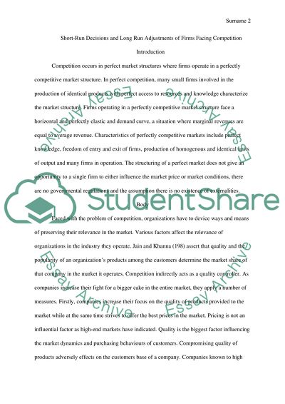 Decisions and Adjustments of Competitive Firms