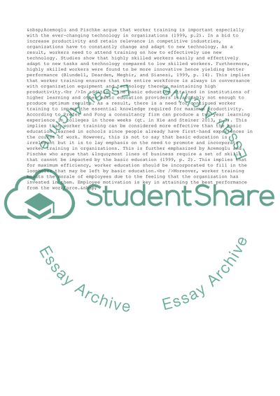 Benefits and Costs of Worker Training