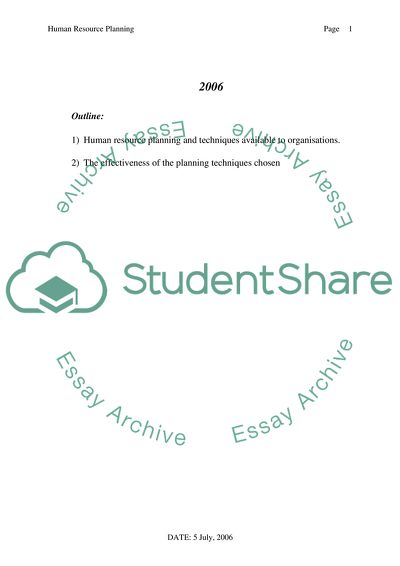 Human Resource Planning and Techniques Available to Organizations