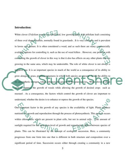 The Effect of Light Intensity on the Abundance of White Clover