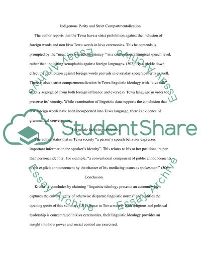 Arizona Tewa Kiva Speech as a Manifestation of Linguistic Ideology