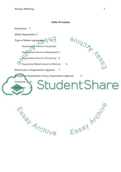 Strategic Marketing: Types Of Market Segmentation