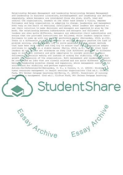 Management and Leadership: Defining the Relationship