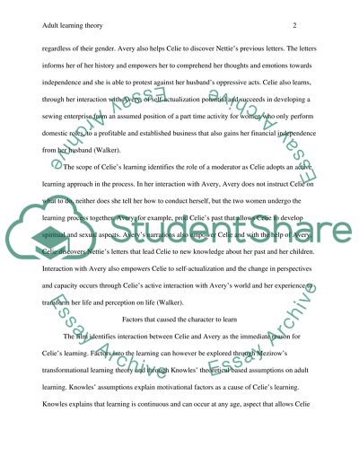 The Color Purple. Applying Adult Learning Theory Through Character Analysis