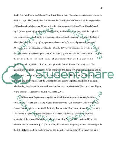 The Principle of Parliamentary Supremacy within the Canadian Constitutional System