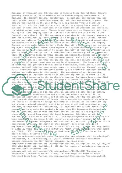 Managers in Organizations: General Motor