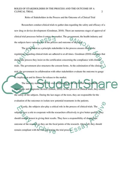 Roles of Stakeholders in the Process and the Outcome of a Clinical Trial