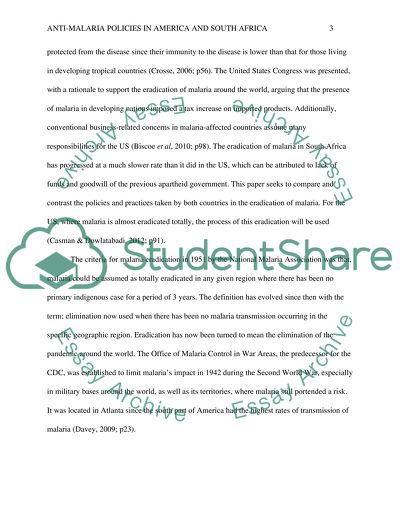 Anti-malaria Policies and Practices in America and South Africa