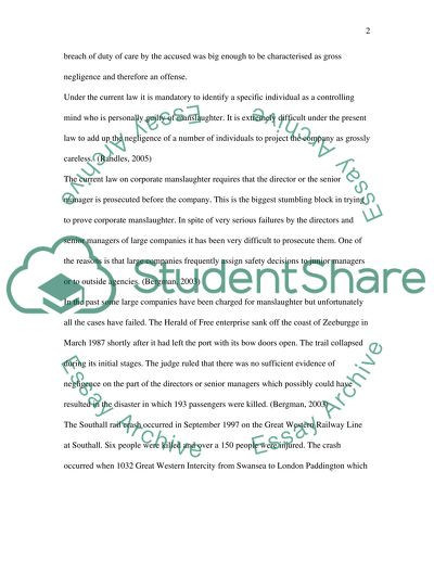 Corporate Manslaughter Issues