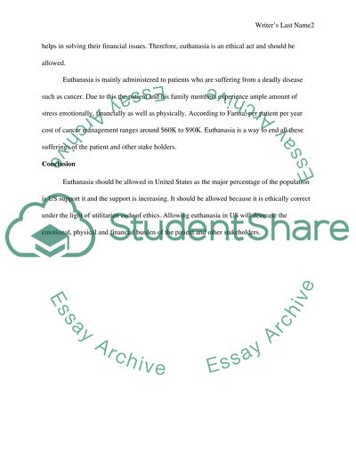 Whether or not euthanasia should be allowed in the USA