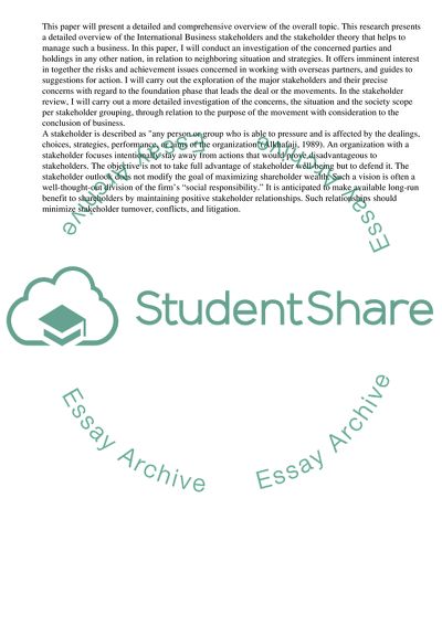 The Role of Stakeholders in the International Business