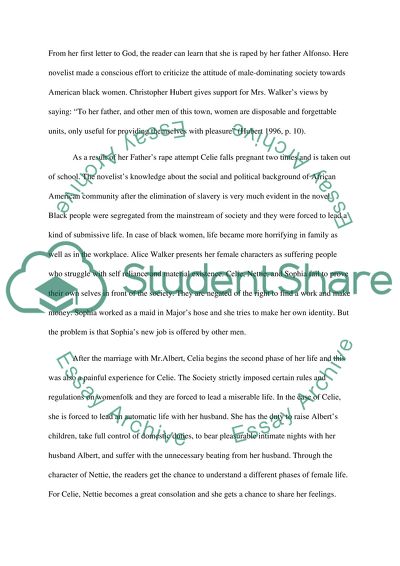 Theme of Women and Work concerning Alice Walkers The Color Purple in the Prose Texts and Gender