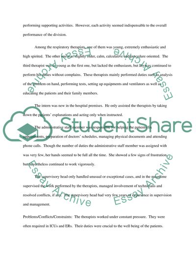 Management of a Health Care Staff Group