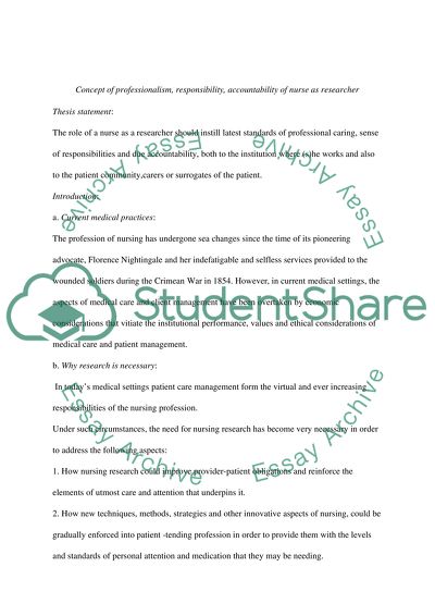 Concept of Professionalism, Responsibility, Accountability of Nurse as Researcher