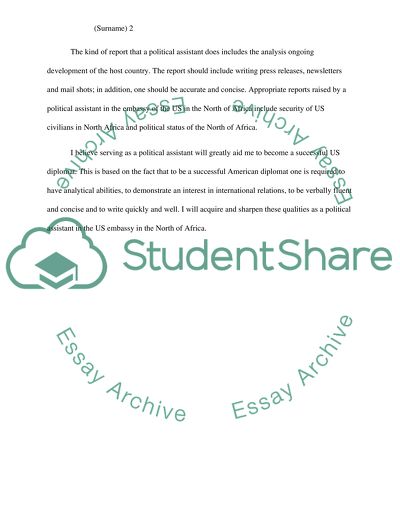 Political Assistant in the Embassy of the US in the North of Africa