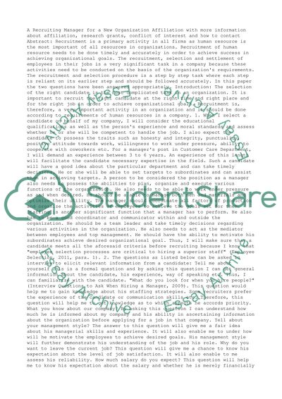 A Recruiting Manager for a New Organization