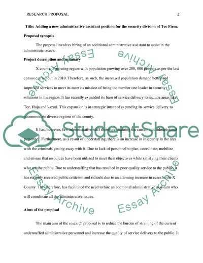 Proposal: Adding a new administrative assistant postition for the security division