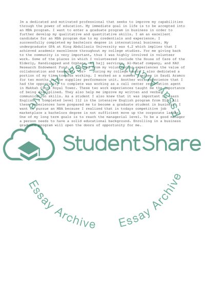 Personal statement for master in business administration