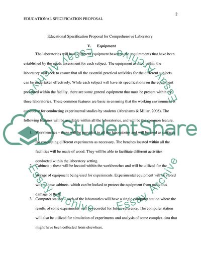 Educational Specification for Comprehensive Laboratory