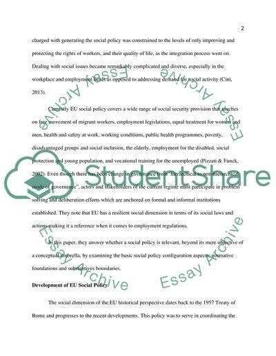 The European Integration Process as an EU-Wide Social Policy