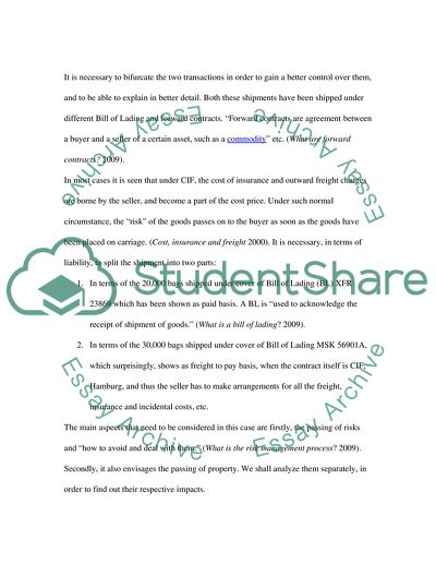 Legal Issues Focusing on the Transfer of Risk and Property