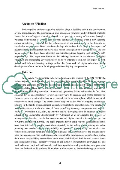 Analysis of Developing Key Competencies for Sustainable Development in Higher Education Article by Barth