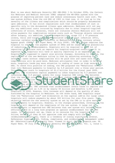 Updates for MS-drg for coding and reimbursement