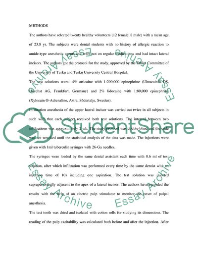 Articaine and Lidocaine for Maxillary Infiltration Anesthesia