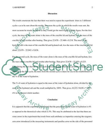 Water of Hydration in the Reagent