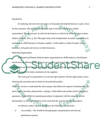 Marketing Channels: Market Segmentation for a B2B Market