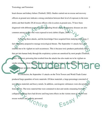 Toxicology and terrorism (the threat of chemical wepons and there effects)