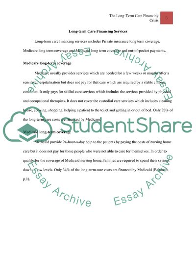 The Long-Term Care Financing Crisis