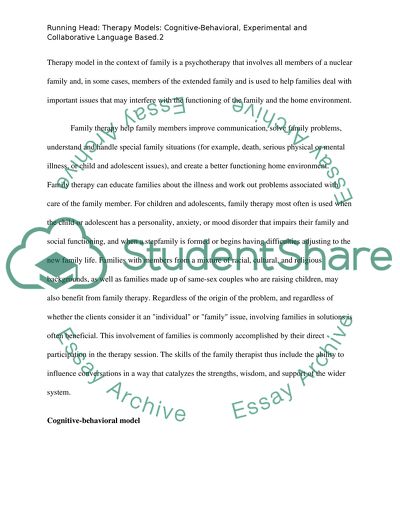 Therapy Models - Experiential, Cognitive-Behavioral and Collaborative Language Based