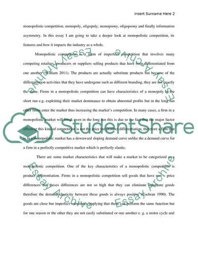 Monopolistic Competitive Markets