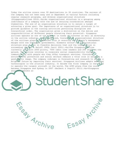 Organizational Structure of Singapore Airlines