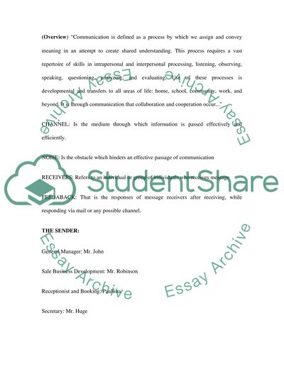 Report Communication proccess in Wivenhoe hotel