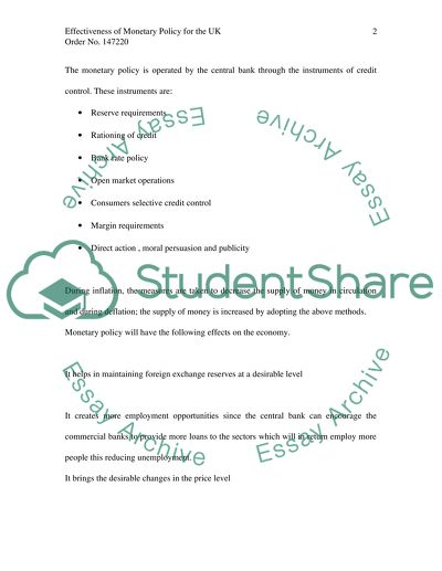 Effectiveness of Monetary Policy for the UK