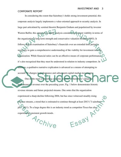 Investment analysis and Corporate Report Analysis: Sainsburys Supermarket Limited