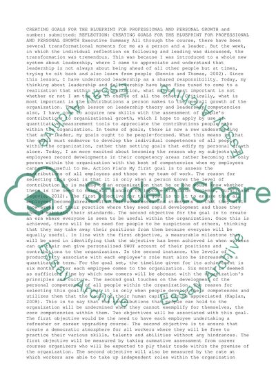 Reflection: Creating Goals for thte Blueprint for Professional & Personal Growth