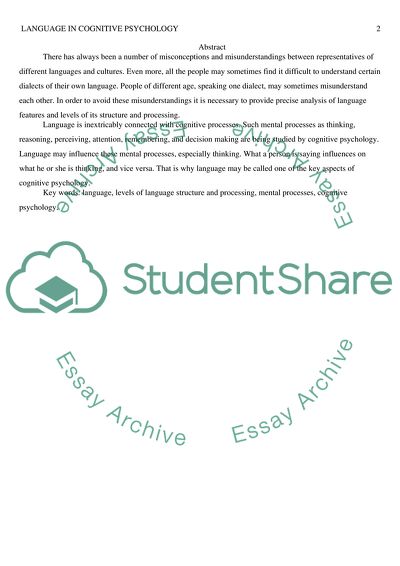 Language as a Key Aspect of Cognitive Psychology